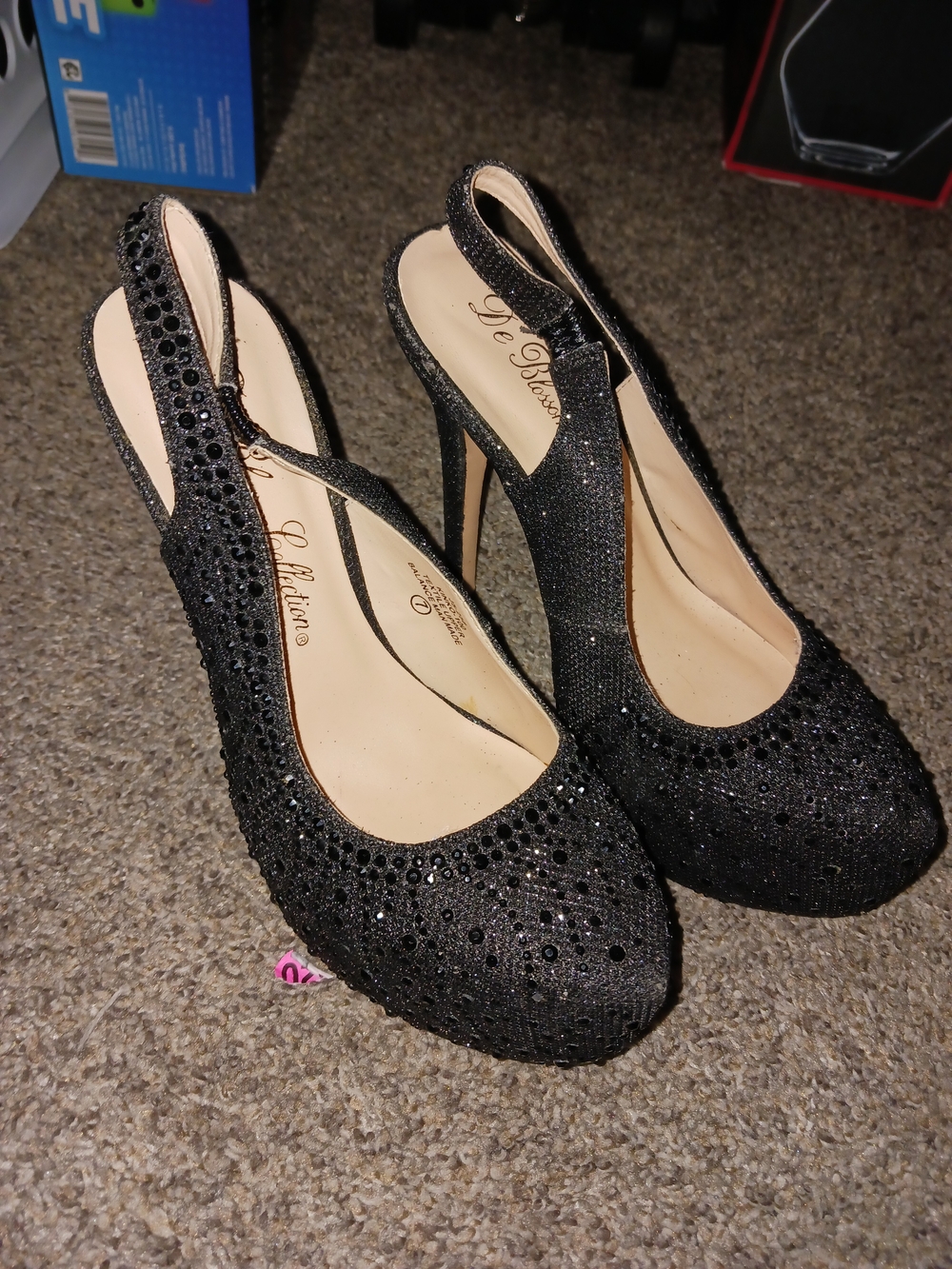 Black Crystal Slingback Platform Heels